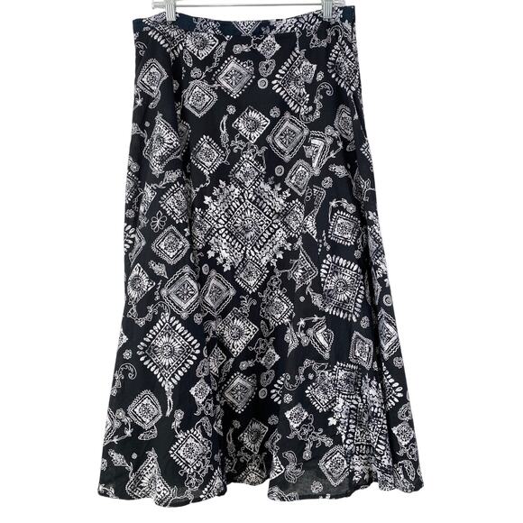 Coldwater Creek Black Abstract Flowy Cotton Maxi Skirt Sz L Cottagecore Prairie - Picture 1 of 8